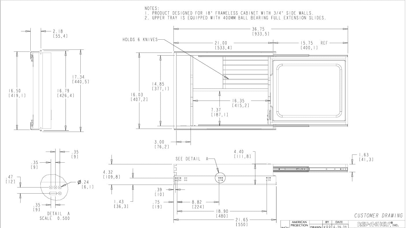 Combination Kife Holder/Cutting Board Drawer