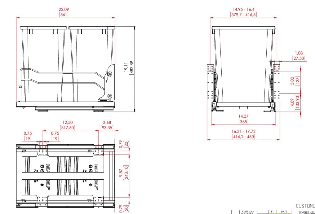 Steel Bottom Mount 35 qt Double Waste Container W/Soft Close