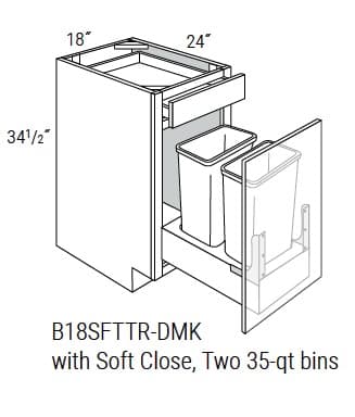 Dover - Base Cabinets with Trash Pullout 2 Soft Close 35 QT Bin W/1 Drawer