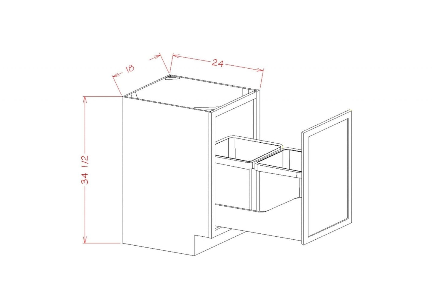 Trends - Base Cabinets with Trash Pullout 2 - 50 QT Bins