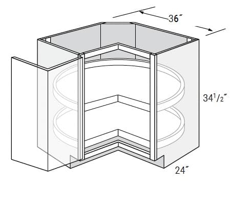 MX Shaker - Corner Base Cabinet Bifold Doors W/2 Wood Lazy Susans