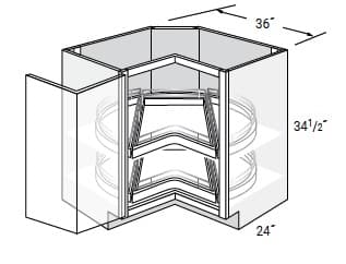 Dover - Corner Base Cabinet Bifold Doors W/2 Lazy Susans with Metal Susan Drawers