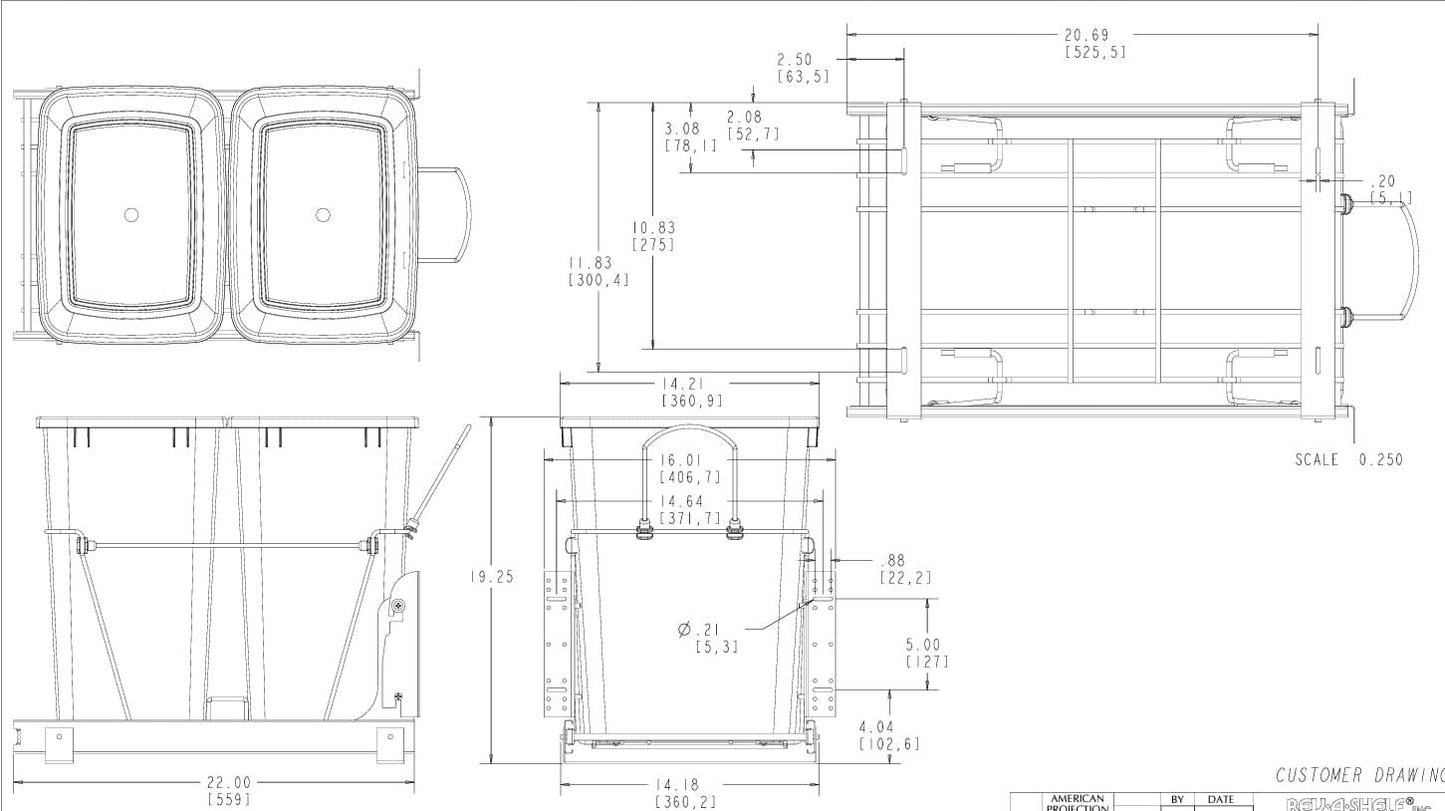 Wire Bottom Mount 35 qt Double Waste Container W/Door Mount Kit