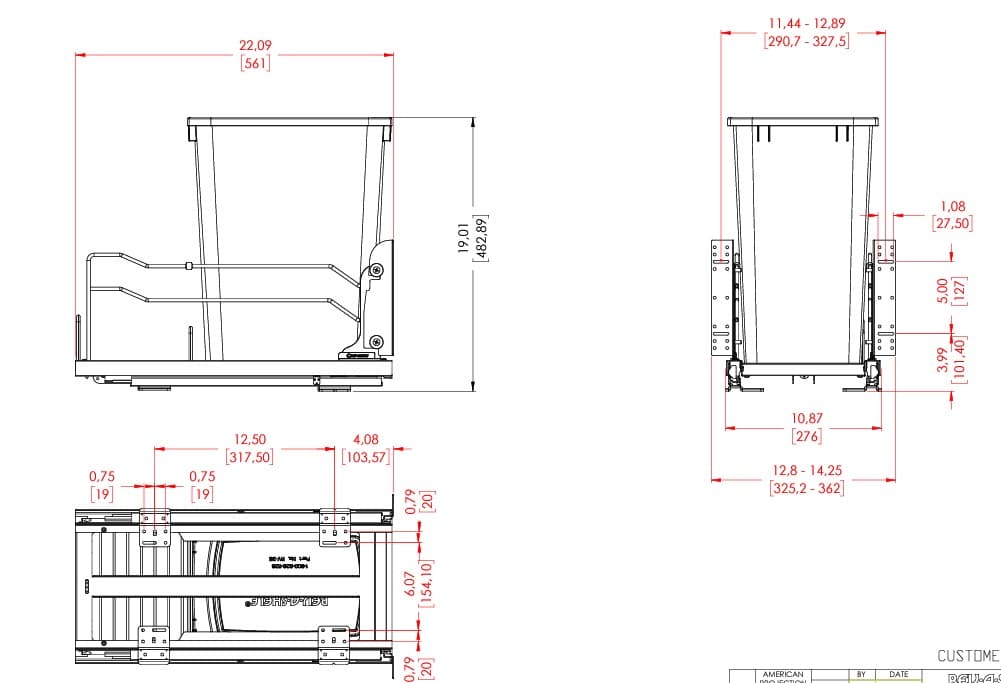 Steel Bottom Mount 35 qt Single Waste Container W/Soft Close