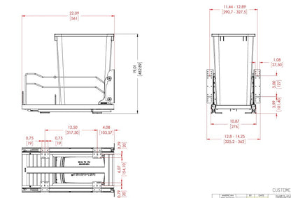 Steel Bottom Mount 35 qt Single Waste Container W/Soft Close