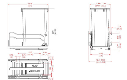 Steel Bottom Mount 50 qt Single Waste Container W/Soft Close