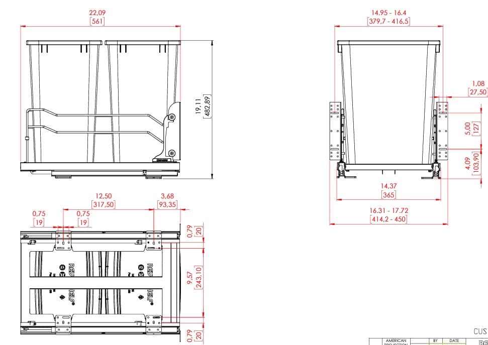 Steel Bottom Mount 50 qt Double Waste Container W/Soft Close