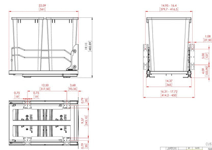 Steel Bottom Mount 50 qt Double Waste Container W/Soft Close