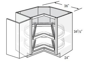 Essex - Corner Base Cabinet Bifold Doors W/2 Lazy Susans with Metal Susan Drawers