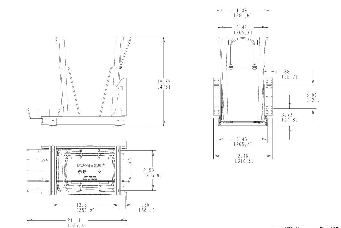 Wire Bottom Mount 35 qt Single Waste Container W/Door Mount Kit