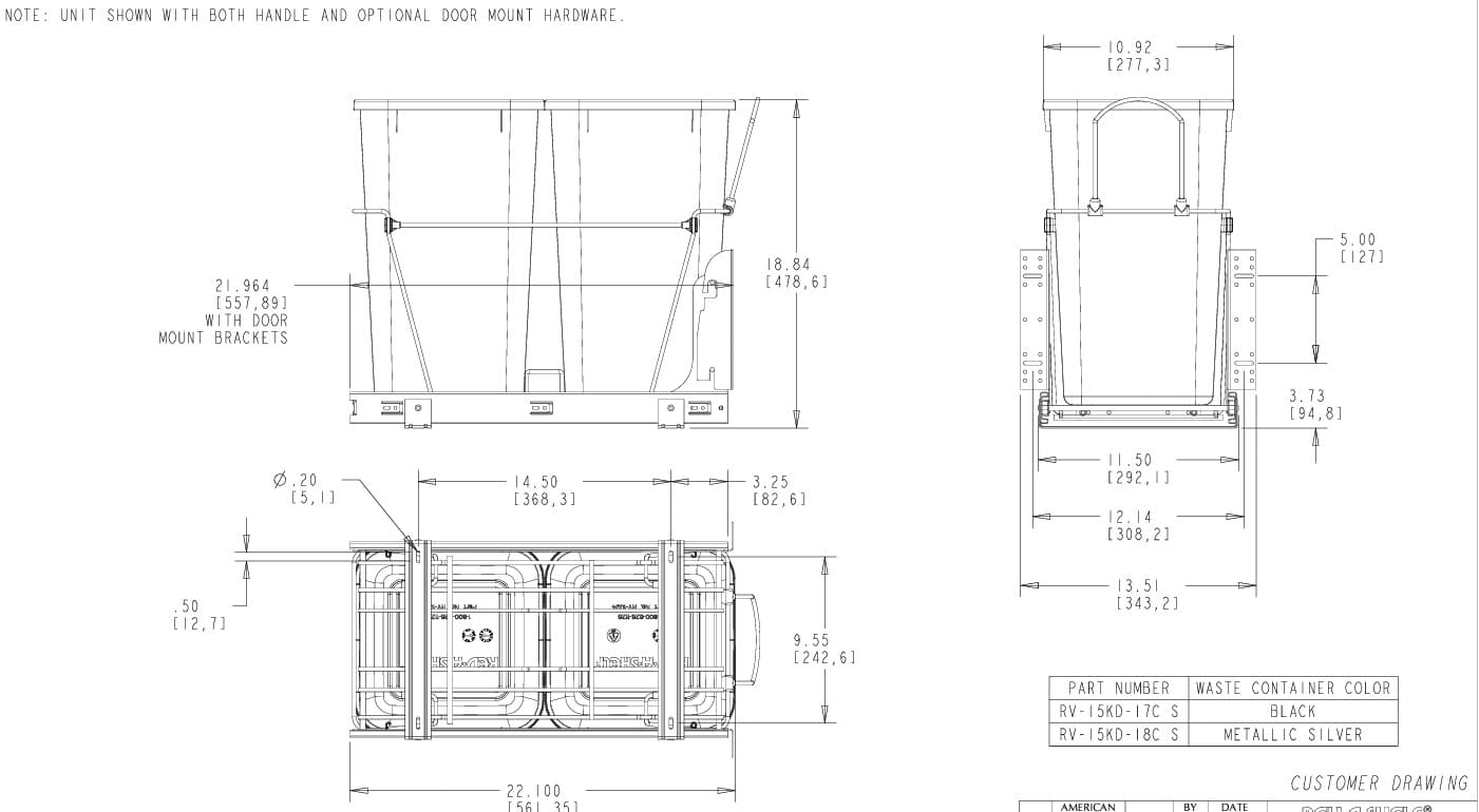 Wire Bottom Mount 35 qt Double Waste Container W/Door Mount Kit