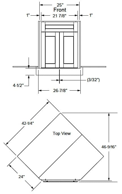 Malibu - Base Diagonal Corner Sink Front Only 2 Doors