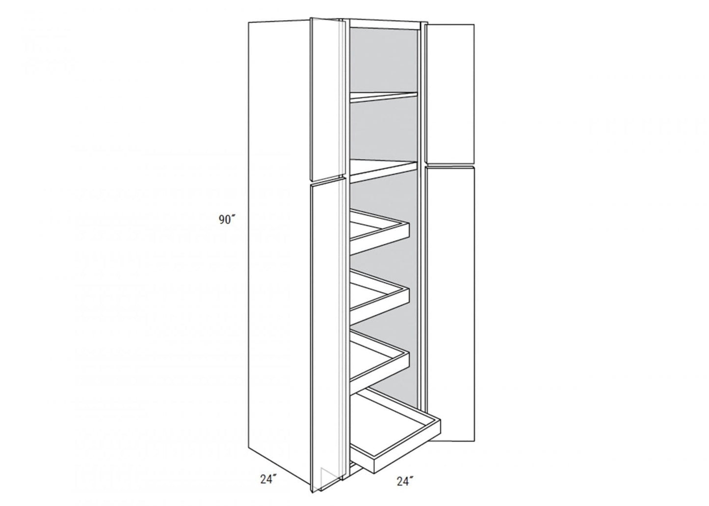 Trenton Recessed - Tall 4 Doors Pantry W/ Butt Doors W/4 Rollouts Trays