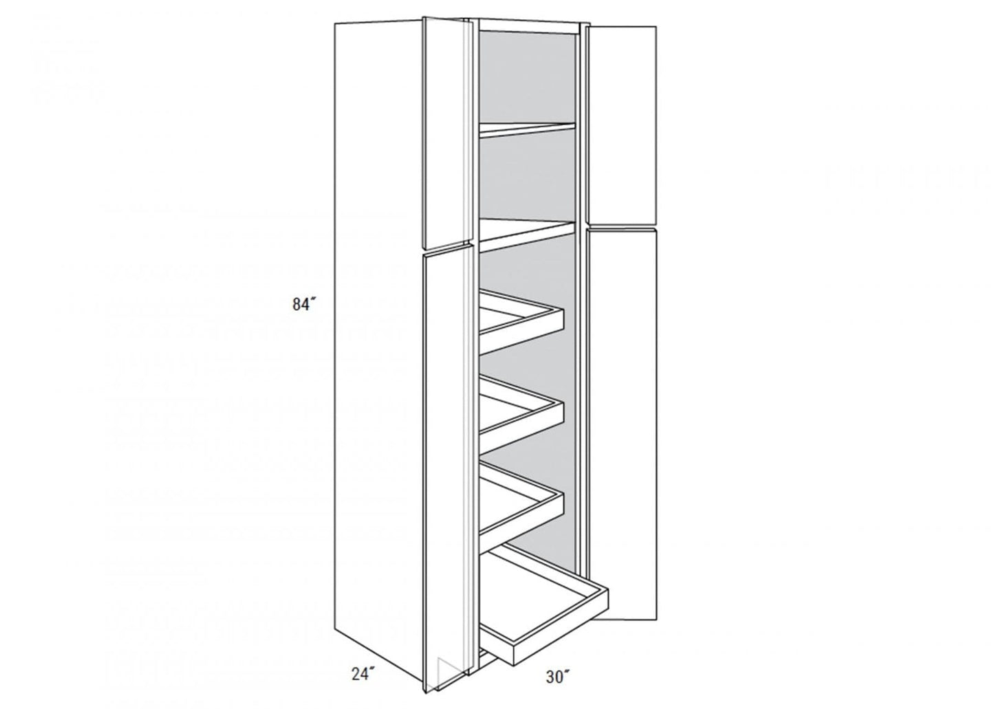 Trenton Recessed - Tall 4 Doors Pantry W/ Butt Doors W/4 Rollouts Trays