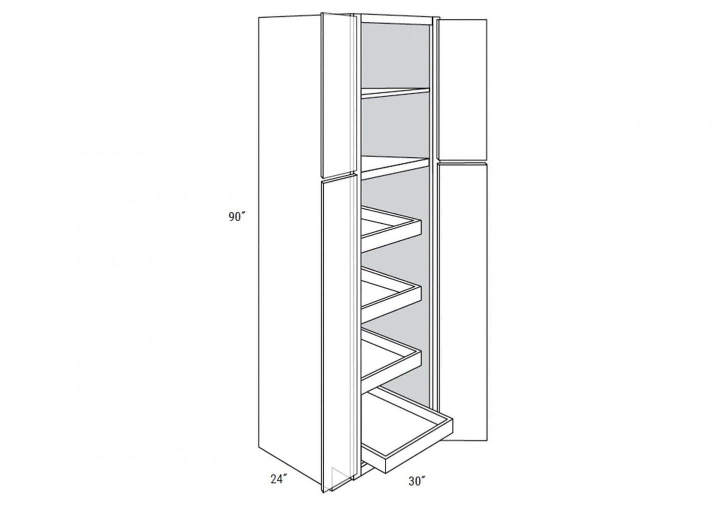 Trenton Recessed - Tall 4 Doors Pantry W/ Butt Doors W/4 Rollouts Trays
